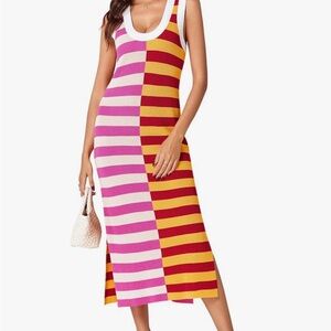 Striped Pink and Yellow Maxi Dress